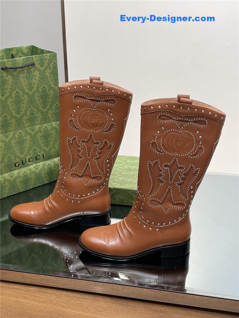 Gvc*1 gg embroidered studded keen high boots in brown