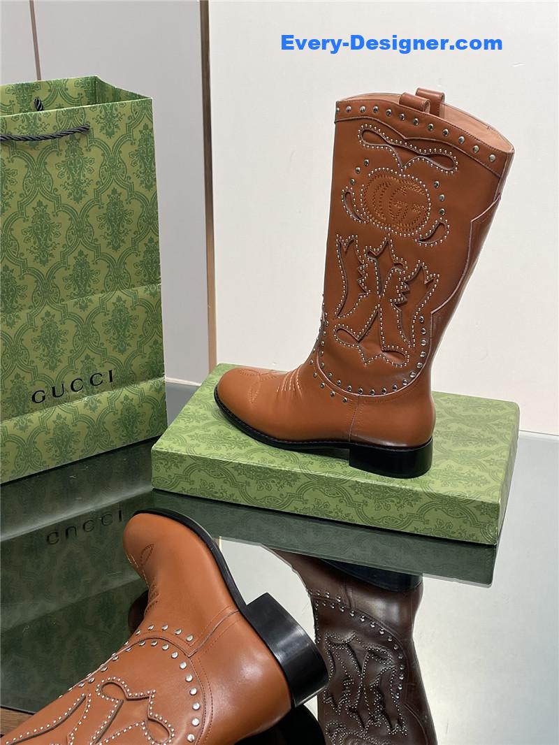 Gvc*1 gg embroidered studded keen high boots in brown