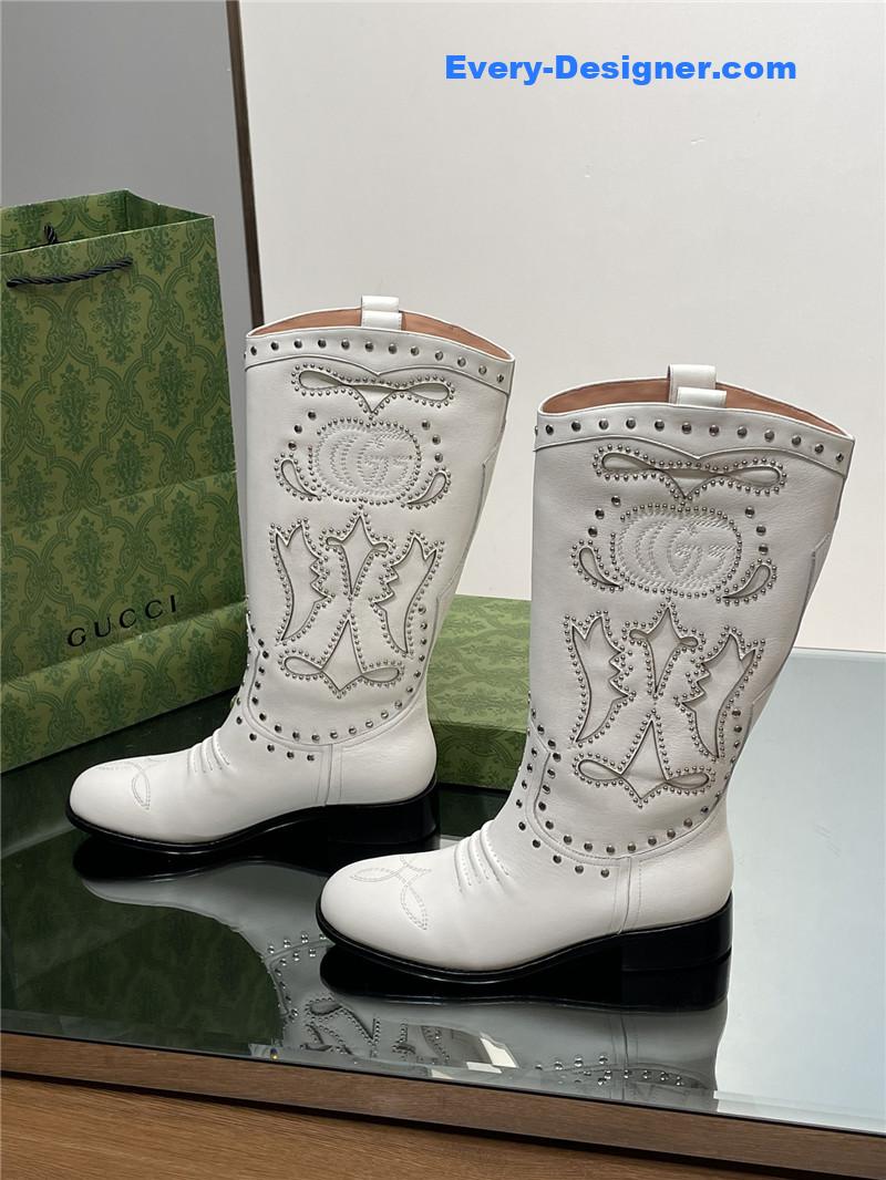 Gvc*1 gg embroidered studded keen high boots in white
