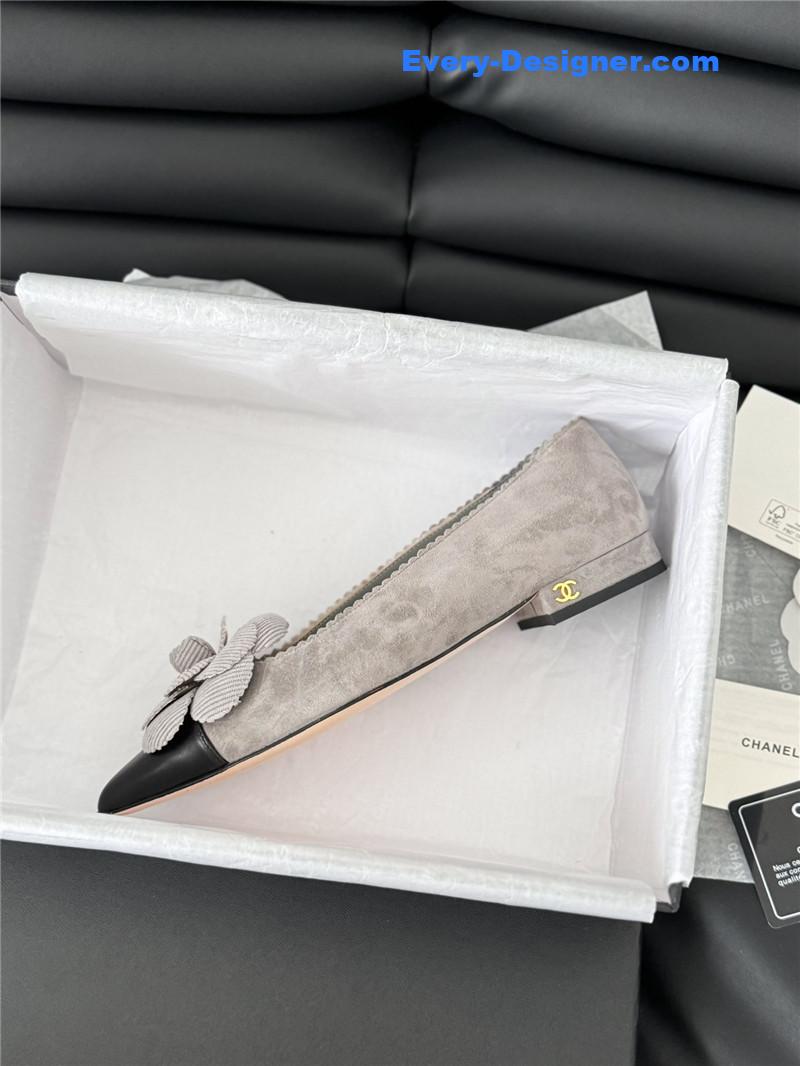 Ch**el camellia grey suede flat pumps