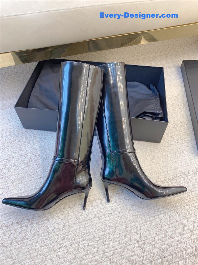 Sa1nt Lau*nt lee glazed leather knee-high boots