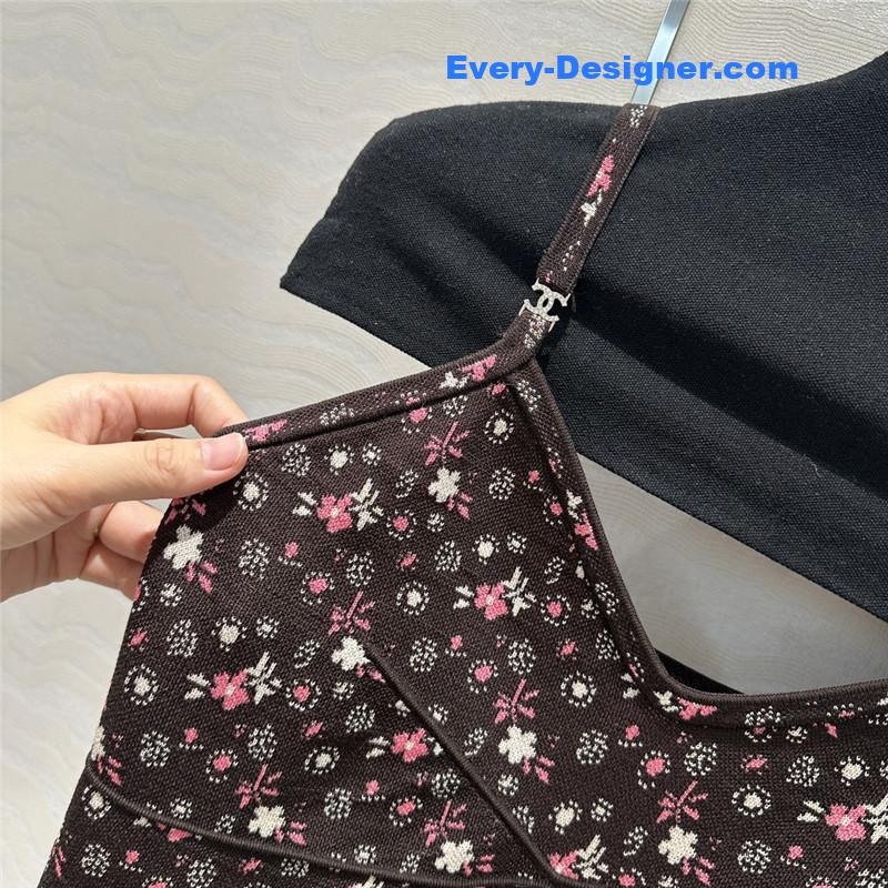 Ch**el floral glitter knitted suspenders replica clothes