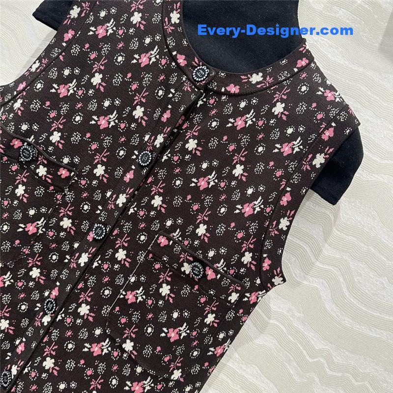 Ch**el small floral glitter knitted vest jacket replica clothing