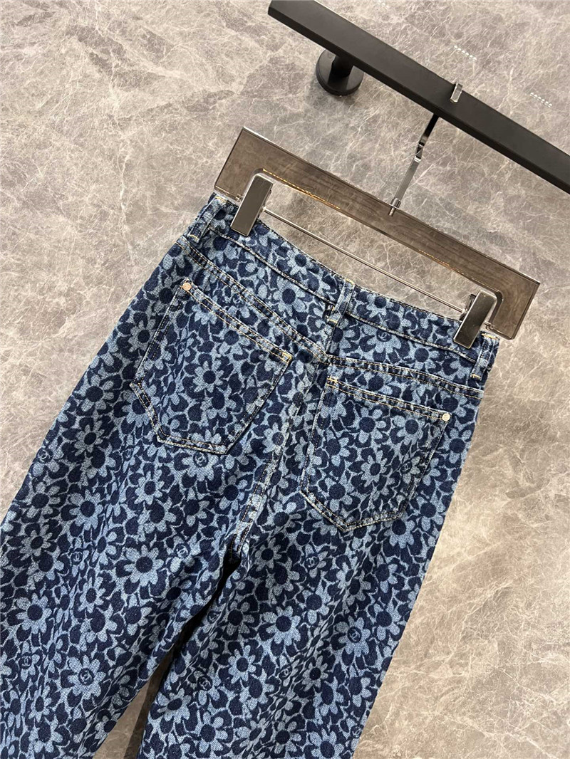 Ch**el floral jacquard denim trousers replicas clothes