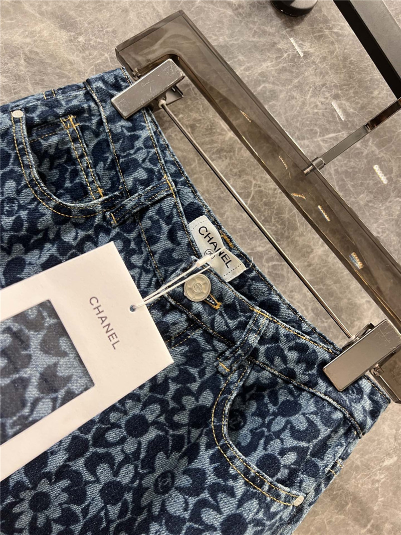 Ch**el floral jacquard denim trousers replicas clothes