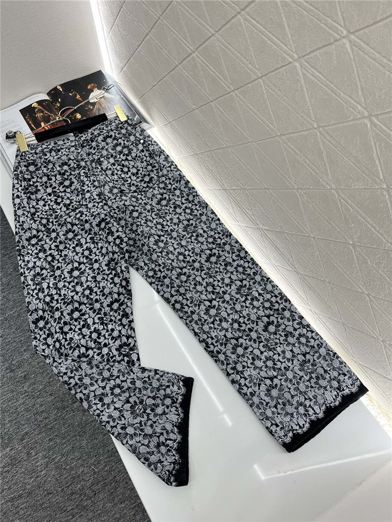 Ch**el laser floral denim trousers replica clothes
