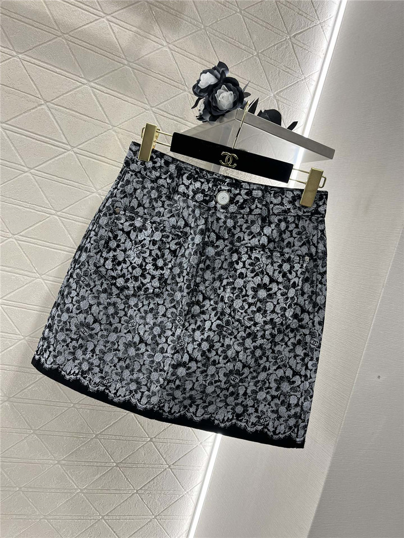 Chanel laser floral denim skirt replica clothing