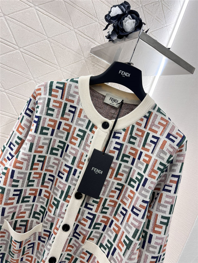 F**di jacquard knitted round neck cardigan replica clothes