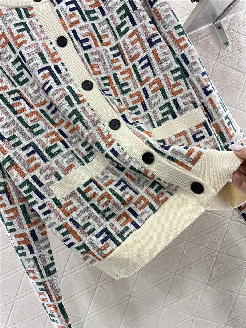 F**di jacquard knitted round neck cardigan replica clothes