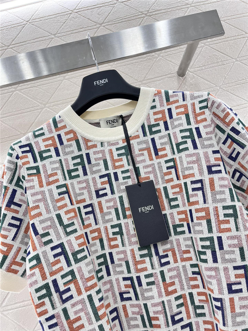 F**di jacquard knitted round neck short sleeve replica clothes
