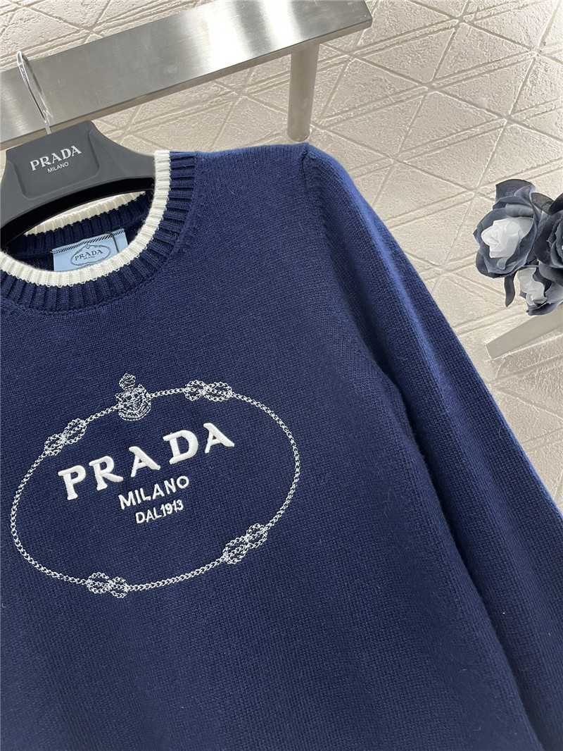 Pra*a logo-intarsia crop wool sweater navy