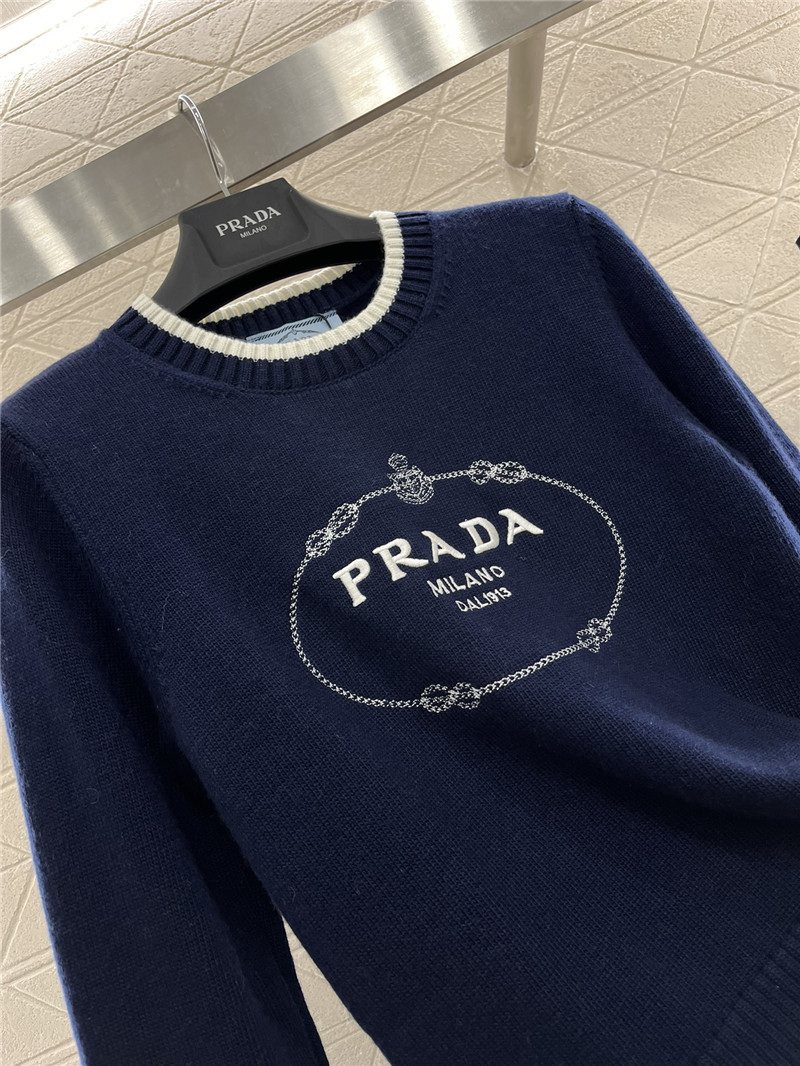 Pra*a logo-intarsia crop wool sweater navy