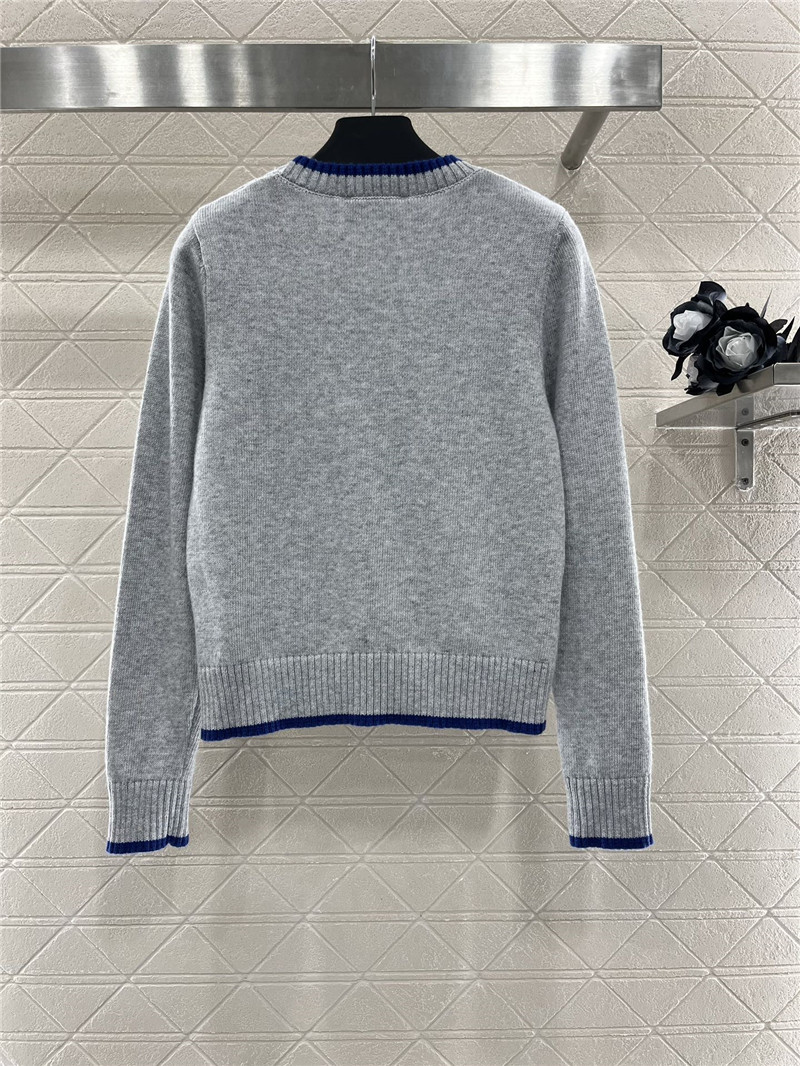 Prada Logo-Intarsia Crop Wool Sweater Grey