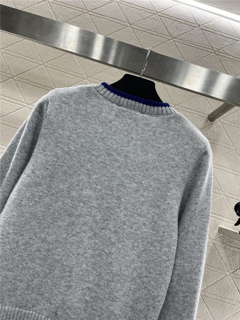 Prada Logo-Intarsia Crop Wool Sweater Grey