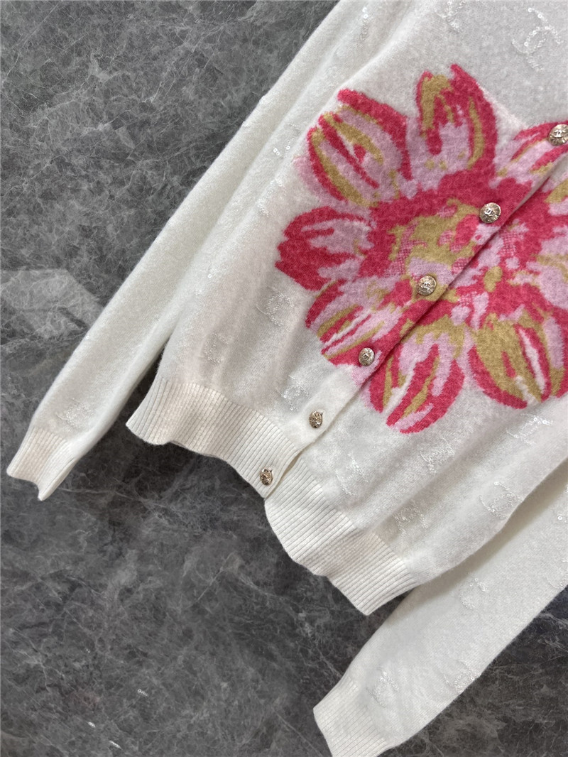 Chanel Crop Floral Intarsia Cardigan Ivory