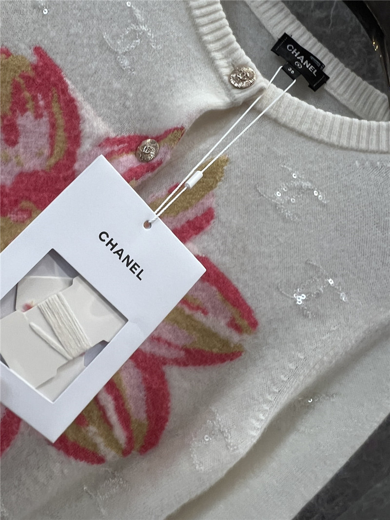 Chanel Crop Floral Intarsia Cardigan Ivory