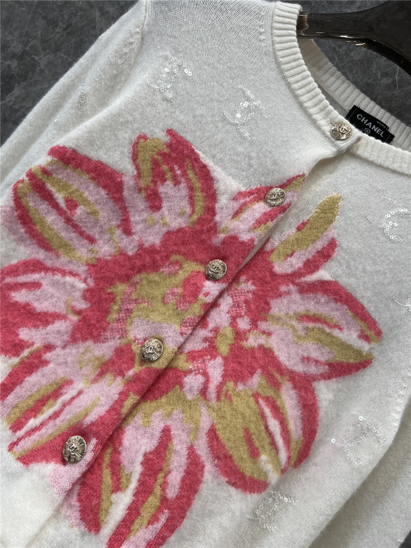 Chanel Crop Floral Intarsia Cardigan Ivory