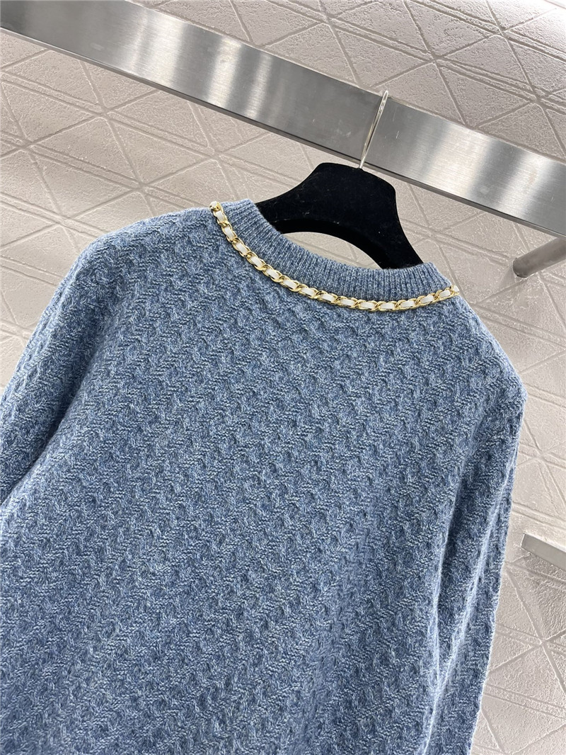 Ch**el chain-trim texture cardigan blue