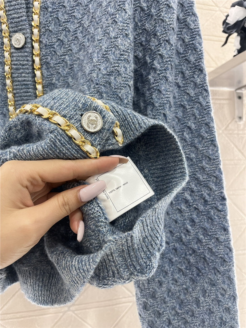 Ch**el chain-trim texture cardigan blue