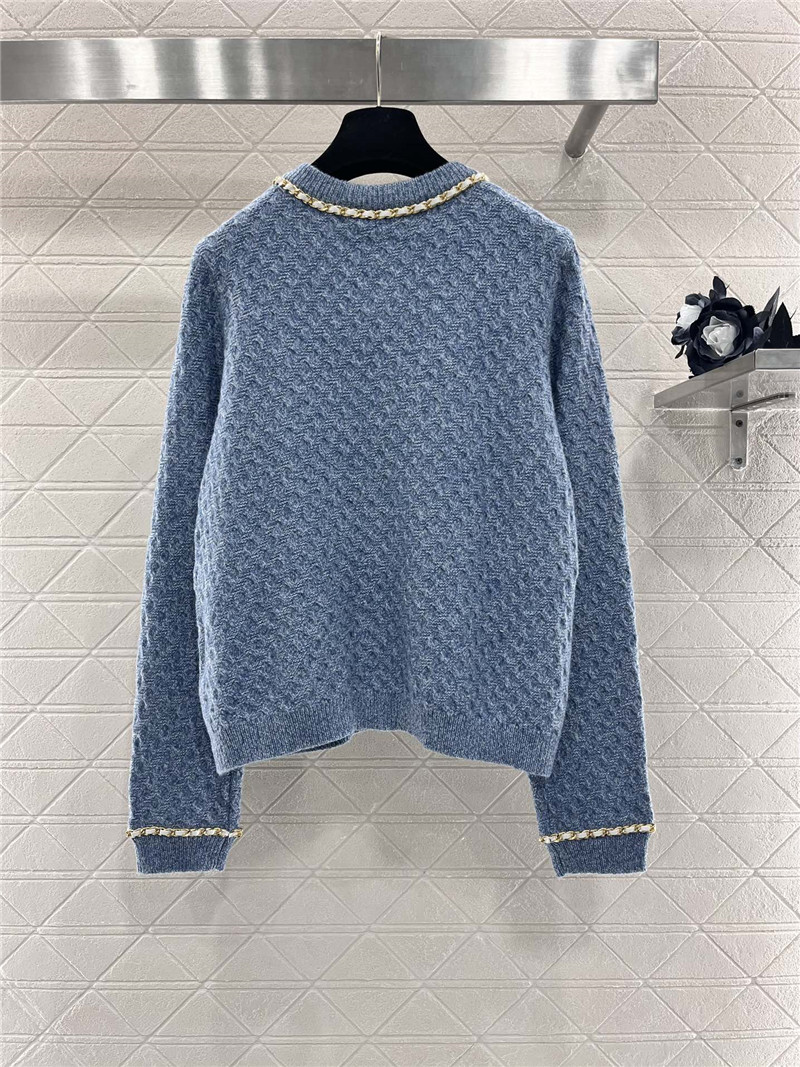 Ch**el v-neck chain-trim texture cardigan blue