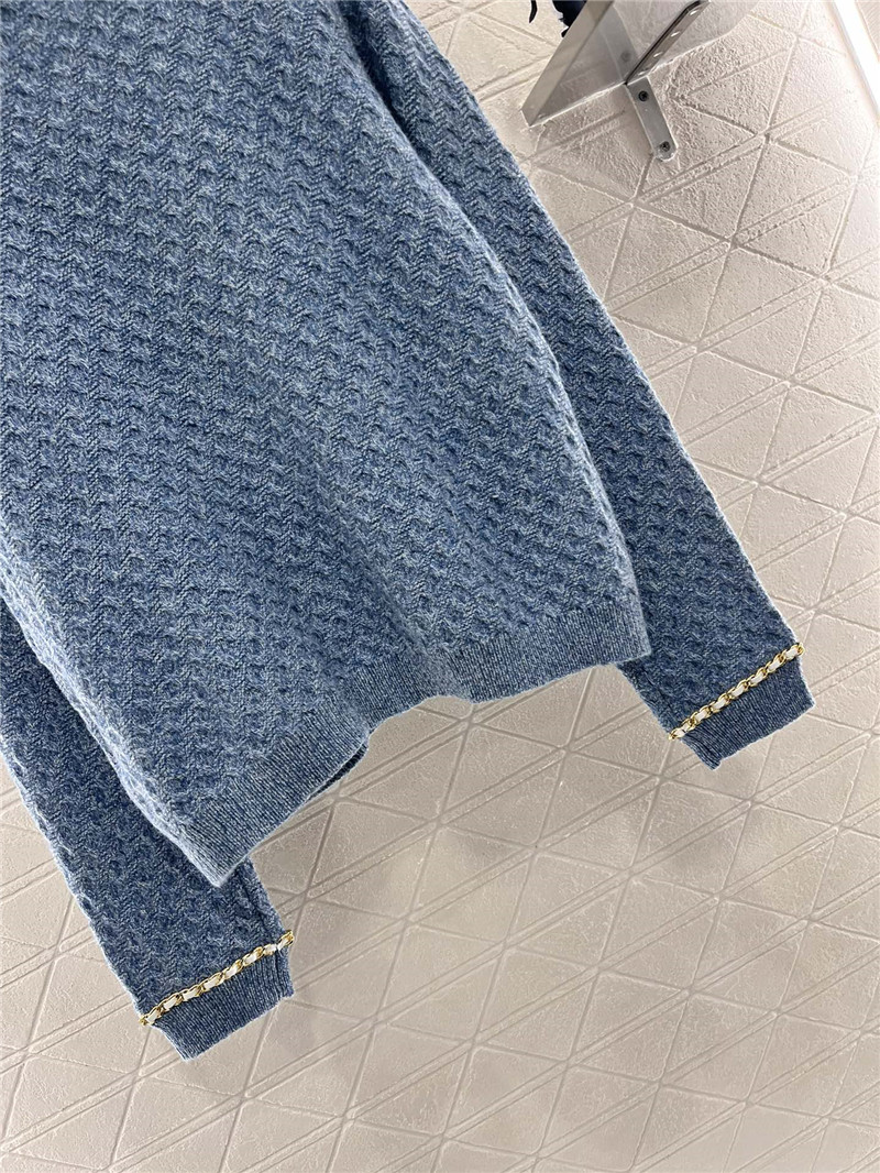 Ch**el v-neck chain-trim texture cardigan blue