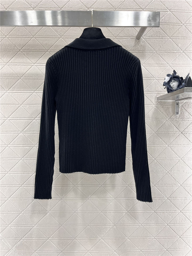 Chanel Logo-Intarsia Ribbed Polo Cardigan Black