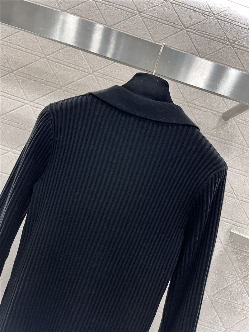 Chanel Logo-Intarsia Ribbed Polo Cardigan Black