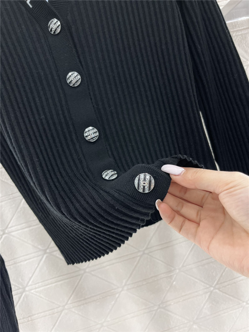 Chanel Logo-Intarsia Ribbed Polo Cardigan Black