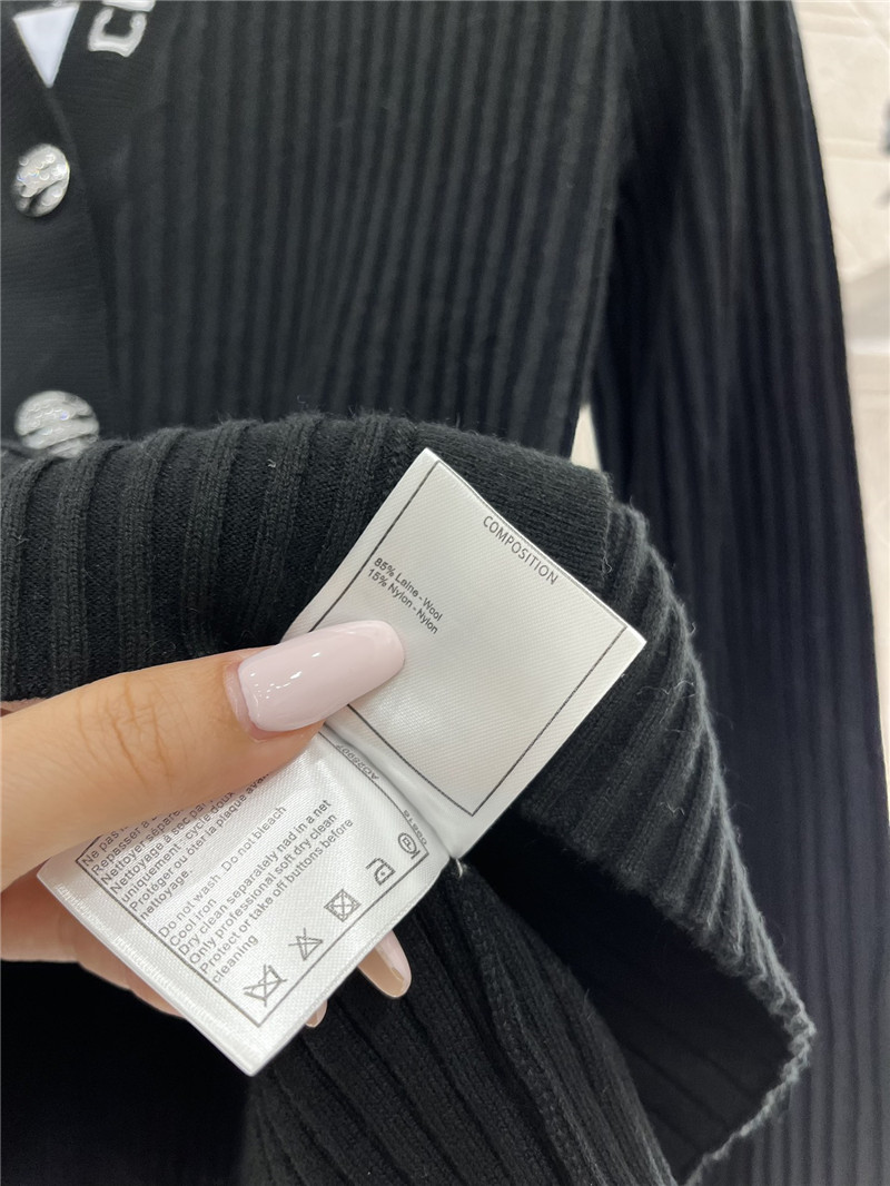 Chanel Logo-Intarsia Ribbed Polo Cardigan Black