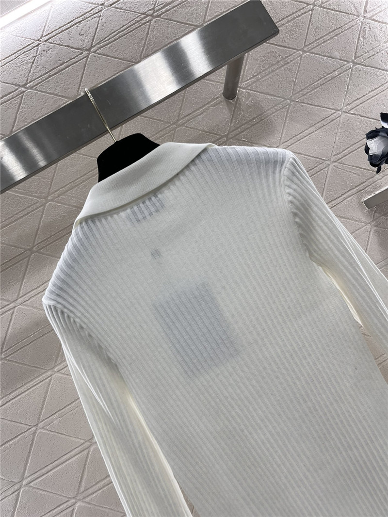 Chanel Logo-Intarsia Ribbed Polo Cardigan White