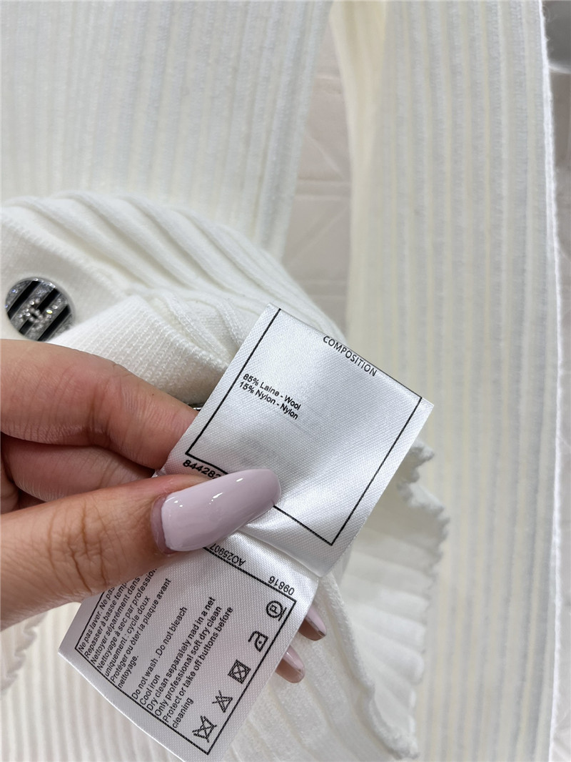 Chanel Logo-Intarsia Ribbed Polo Cardigan White