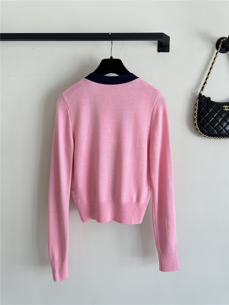 Chanel V-Neck Crop Trim Cardigan Pink/Black