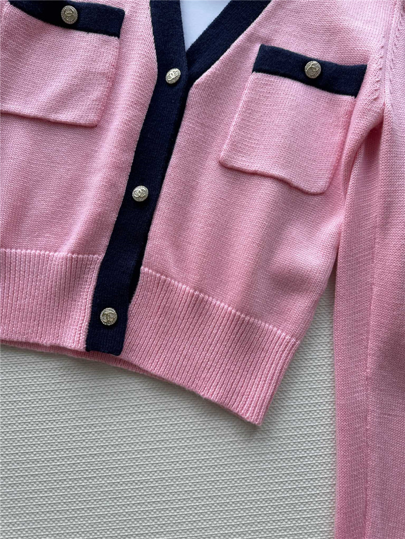 Chanel V-Neck Crop Trim Cardigan Pink/Black