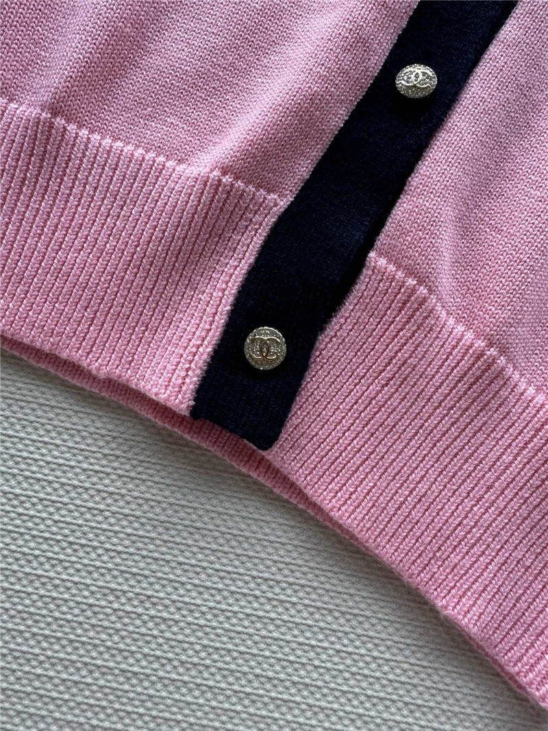 Chanel V-Neck Crop Trim Cardigan Pink/Black