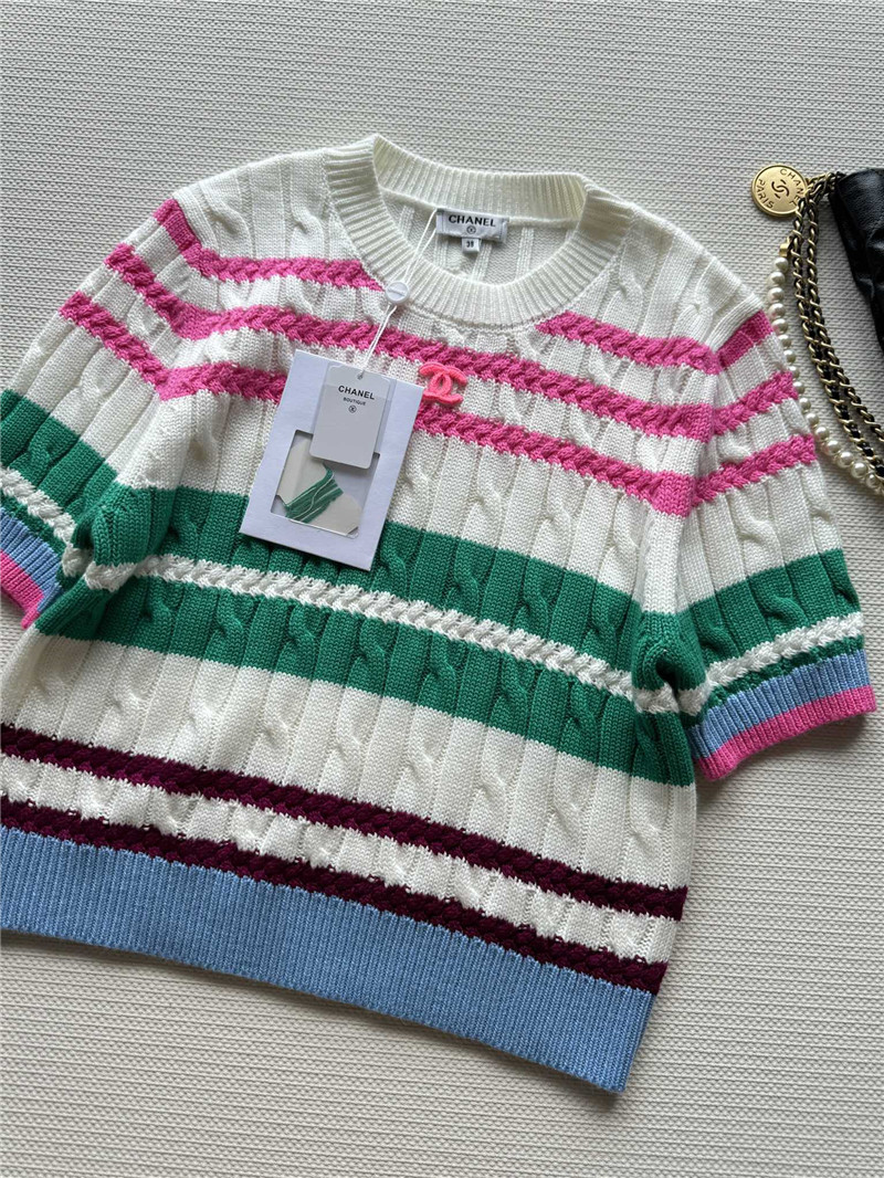 Ch**el multicolor striped cable-knit t-shirt white
