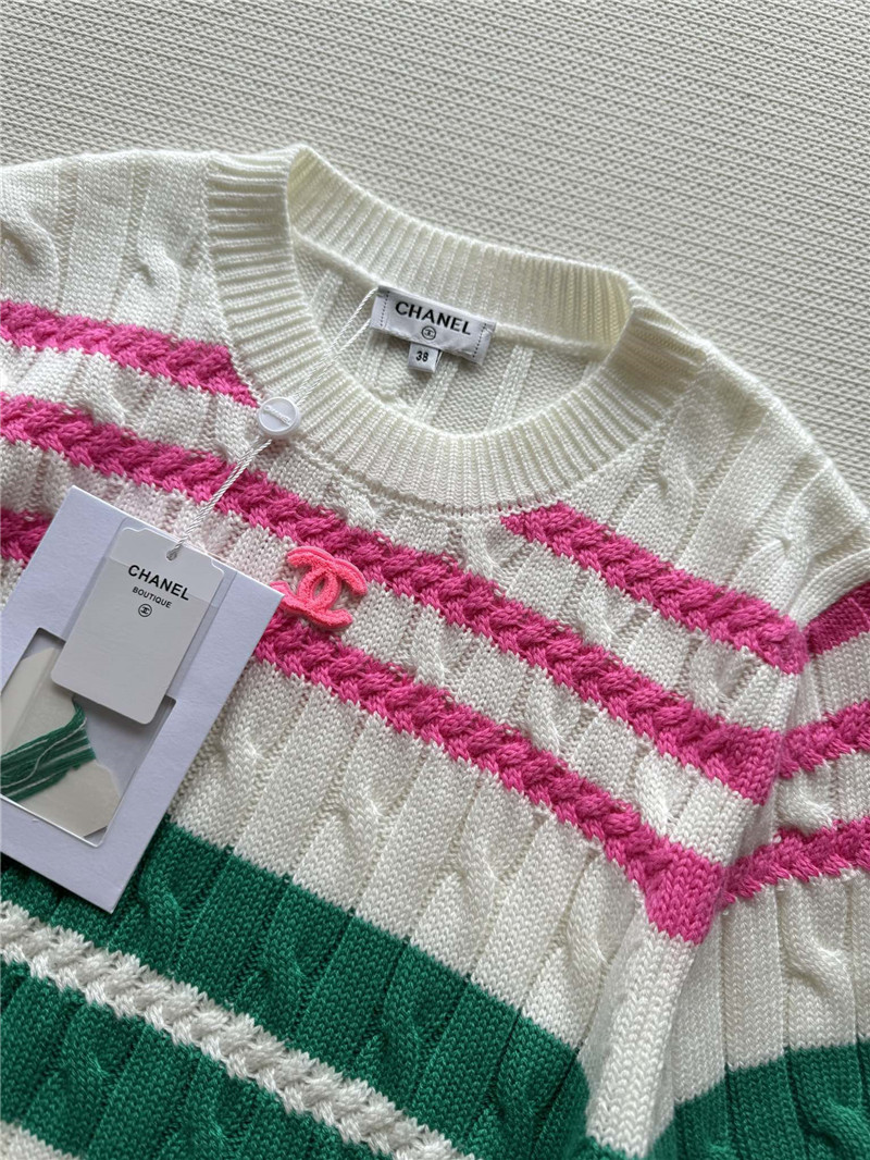 Ch**el multicolor striped cable-knit t-shirt white