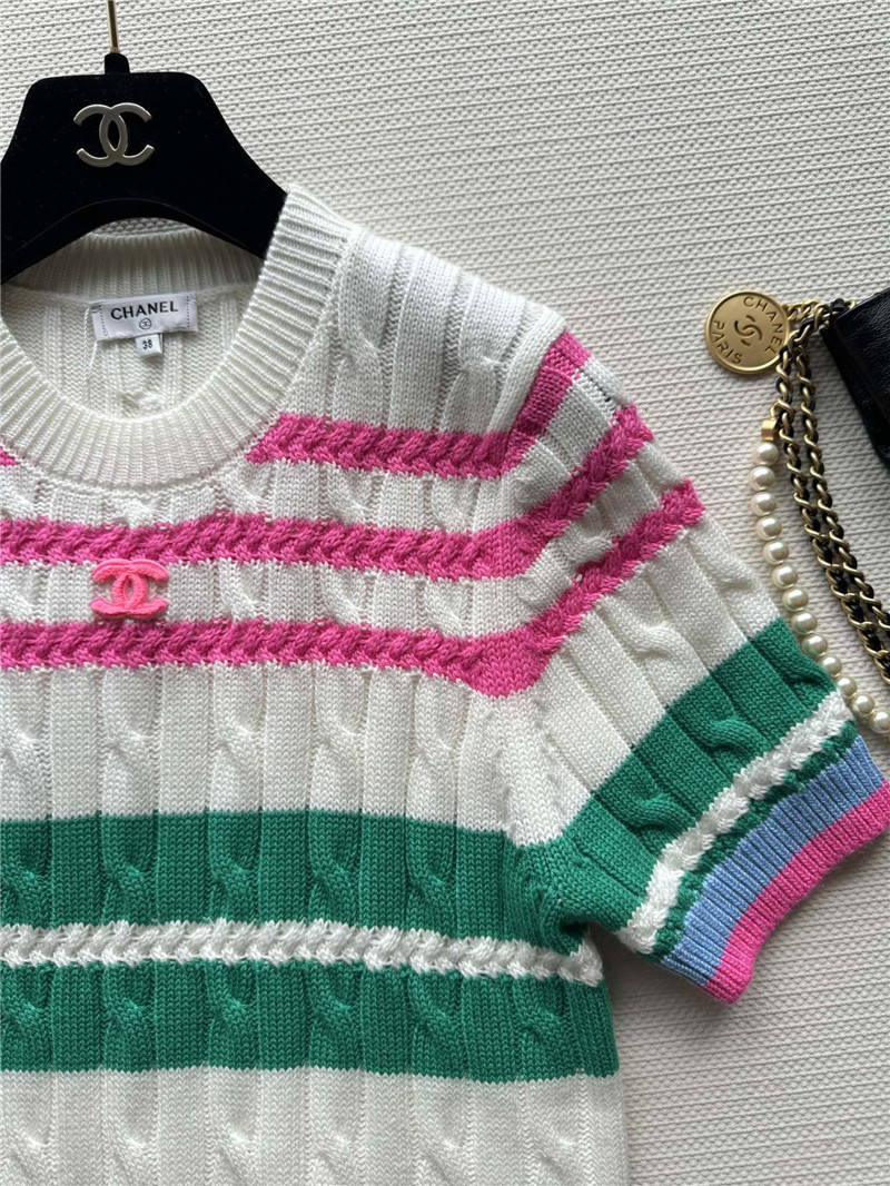 Ch**el multicolor striped cable-knit t-shirt white