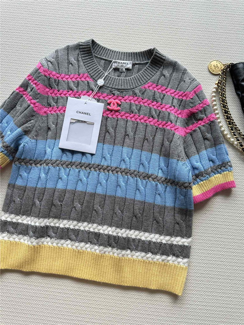 Ch**el multicolor striped cable-knit t-shirt grey