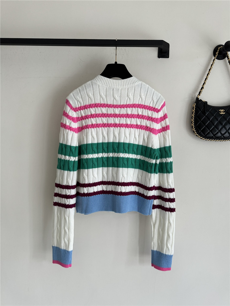 Chanel Multicolor Striped Cable Cardigan White