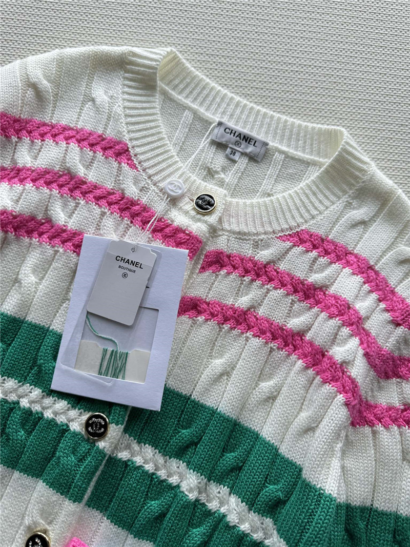 Chanel Multicolor Striped Cable Cardigan White
