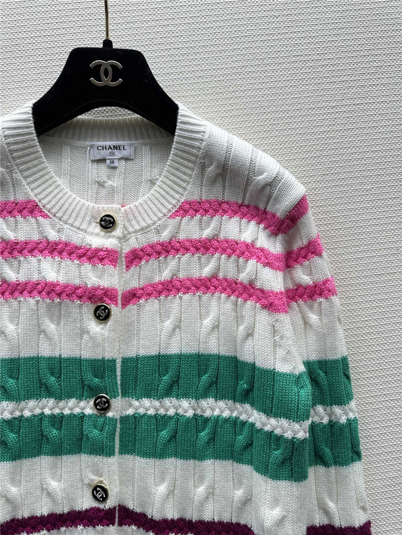 Chanel Multicolor Striped Cable Cardigan White