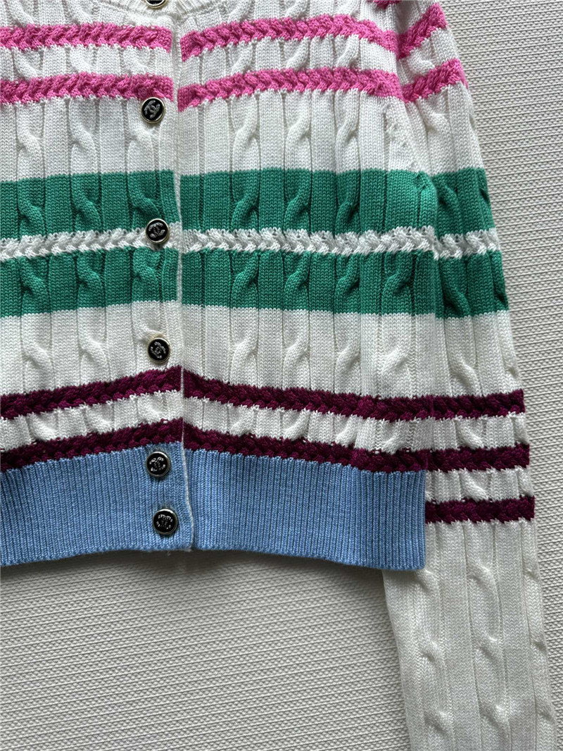 Chanel Multicolor Striped Cable Cardigan White
