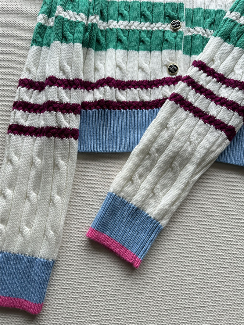 Chanel Multicolor Striped Cable Cardigan White