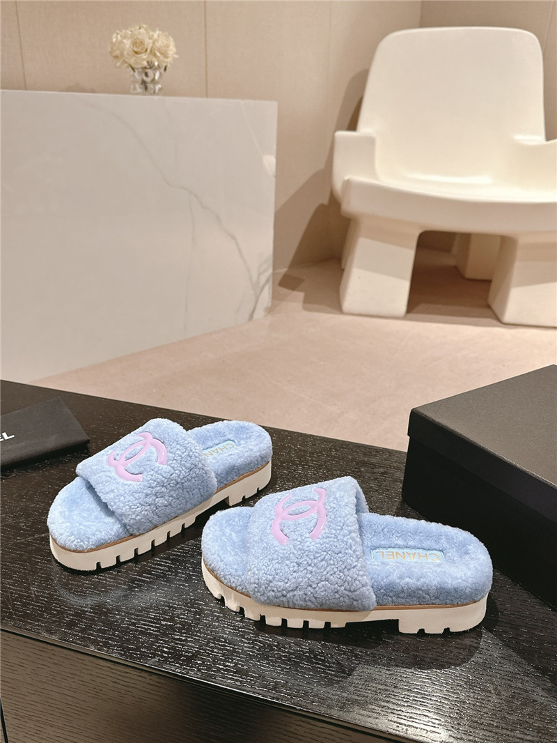 Chanel Blue Wool Home Slide Slippers