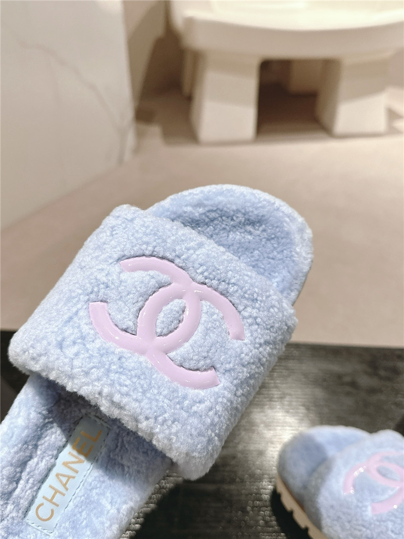 Ch**el blue wool home slide slippers