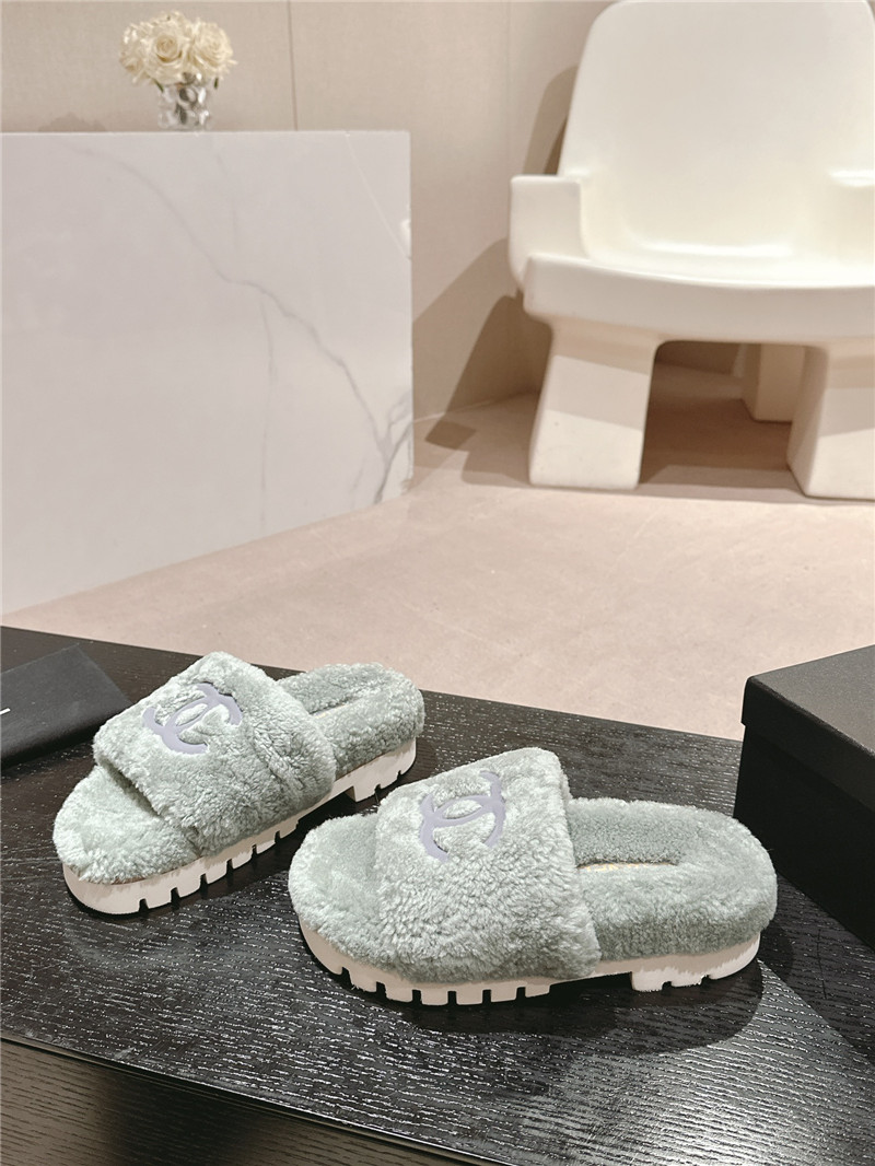 Chanel Green Wool Home Slide Slippers