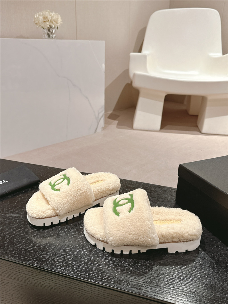 Chanel Natural Wool Home Slide Slippers