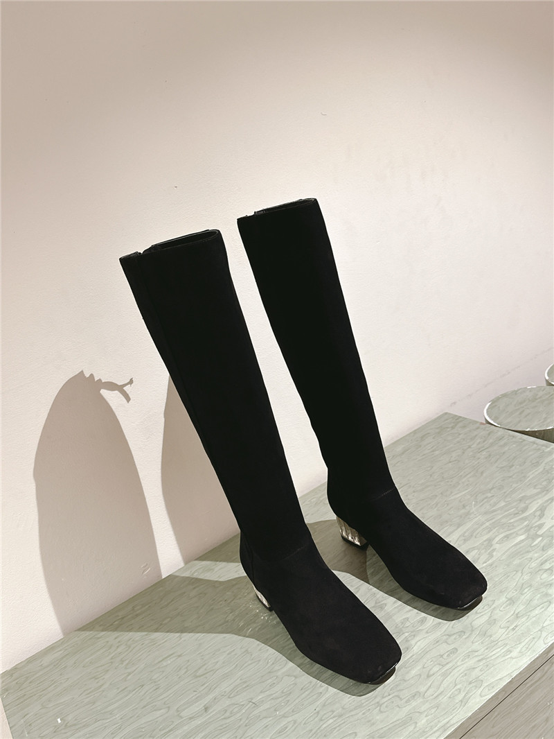 Miu Miu Black Suede Leather Knee-High Boots
