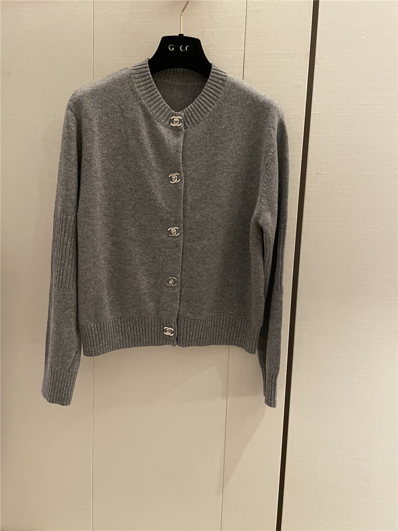 Chanel Trunlocks Crop Cardigan Grey