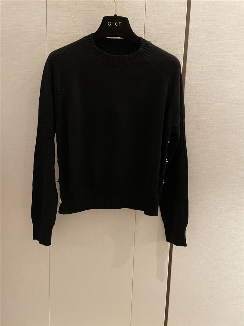 Chanel Buttons Trim Rib-Knit Sweater Black